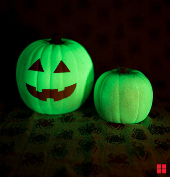 Pumpkins painted with glow in the dark paint